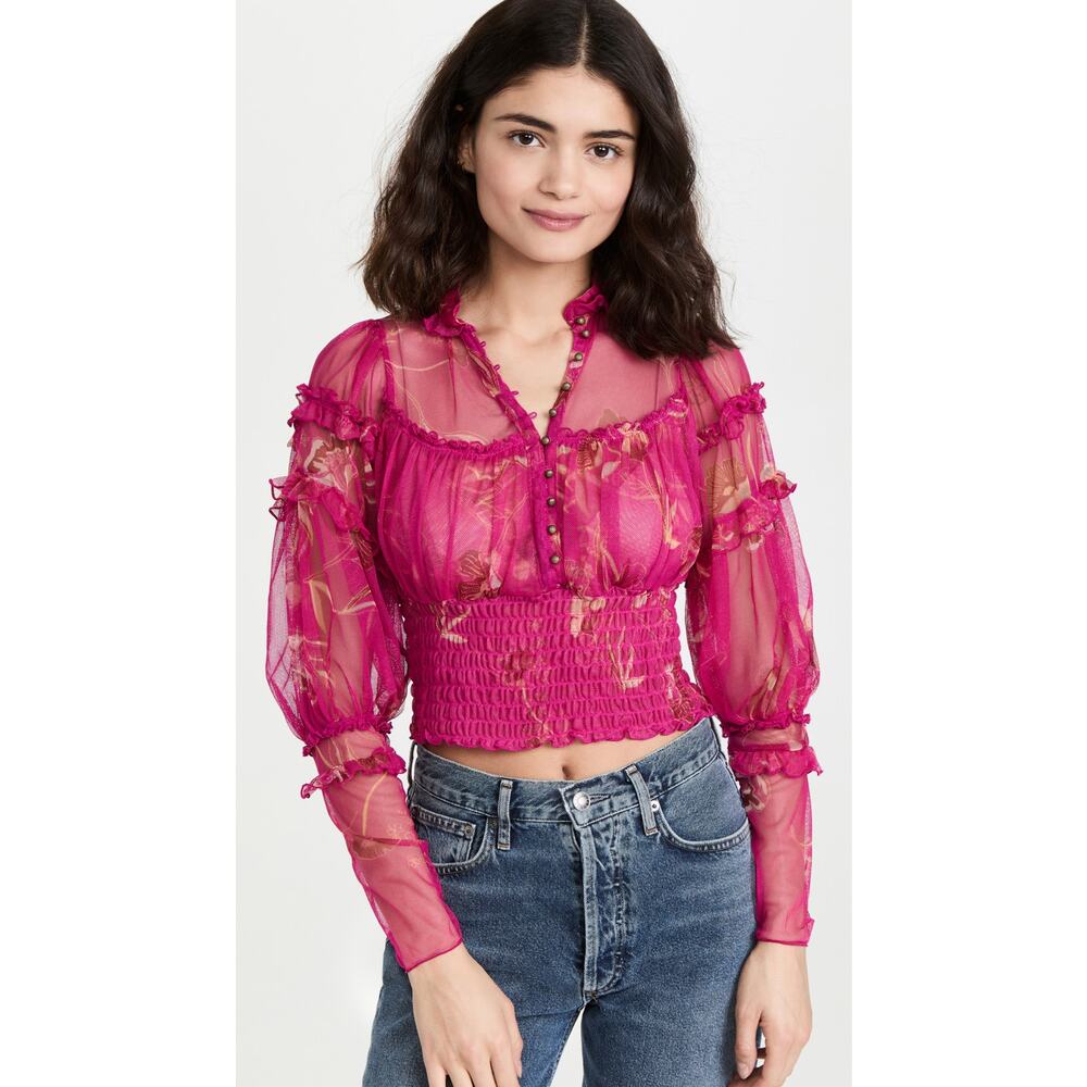 New Free People Time For Shine Mesh Top in Purple Combo Women's Size S